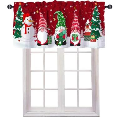 Imagem de Cortinas de cozinha de Natal para janelas - Cortinas de Natal de gnomo, decorações de Natal para janela, cortinas vermelhas para janelas de cozinha, cortina de janela de banheiro, cortina curta para