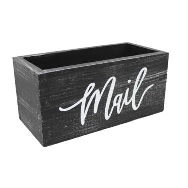 Imagem de Generic Organizador de correspondência de madeira, porta-cartas, organizador de mesa, caixa de correio para material de escritório, presente de inauguração de, Preto