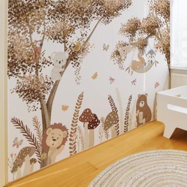 Imagem de ZARROUEA Decalques de parede de árvore grande, estilo boêmio, marrom, desenho animado, árvores, adesivos de parede removíveis, faça você mesmo, vinil, árvores verdes, decoração de casa, quarto, sofá