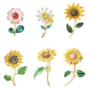 Imagem de UR URLIFEHALL 6 peças broches de flor dourada distintivos de girassol margarida floral lapela para terno, mochila, bolsas, roupas, suéter, jaqueta, artesanato DIY