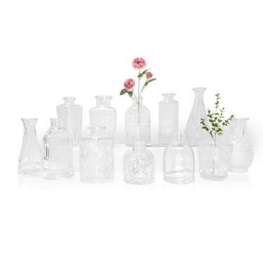 Imagem de 12 mini vasos de vidro.