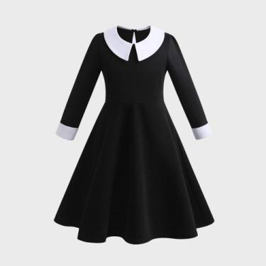 Imagem de Kit Vestido Fantasia Wandinha Halloween Infantil Festa Menin - Meimi A