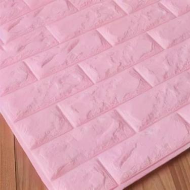 Imagem de Kit 50 Placas 3D Tijolo Rosa 70x77 Adesivo Autocolante Decoração Quarto Sala Banheiro