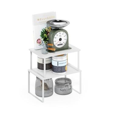 Imagem de Furinno Ravel Prateleiras de balcão de cozinha empilháveis expansíveis multiuso, conjunto de 2, branco/branco