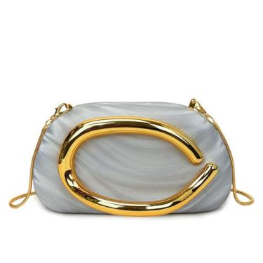 Imagem de Bolsa clutch de acrílico para mulheres, clássica, redonda, acrílica, noturna, vintage, metal, guidão, bolsa para festa de casamento, formatura, Prateado 3