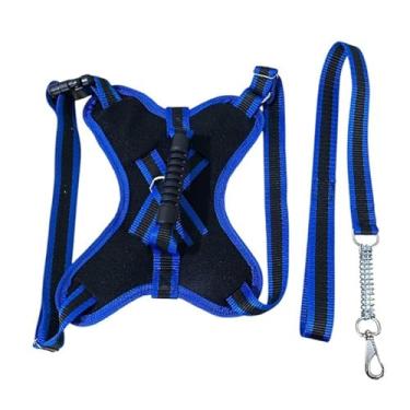 Imagem de Peitoral Coleira Pitbull Pastor Alemão Rotwailler Reforçada Couro (AZUL,M)