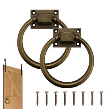 Imagem de Anel de maçaneta de porta de celeiro deslizante redondo, puxador de gaveta de latão antigo de 9,7 cm, puxador de porta de armário de liga de zinco para garagem, cozinha, móveis ao ar livre, ferragens