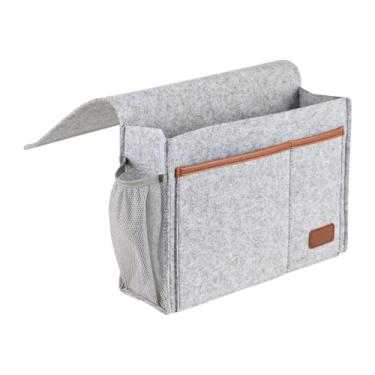 Imagem de Ioensy Bolsa de armazenamento de cabeceira, organizador de armazenamento de cabeceira, porta-revistas multifuncional, porta-garrafa de água para revistas na, Cinza Claro