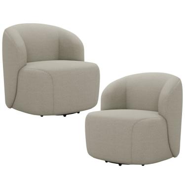 Imagem de Kit 02 Poltronas Giratória Orgânica Para Sala Living Heidy F04 Linho Bege - Lyam Decor