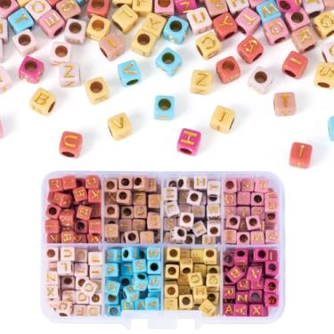 Imagem de Magibeads 48 g Contas de acrílico 6 mm cubo com letras aleatórias para fazer joias, pulseira, colar, brinco, 8 cores, contas de acrílico opacas, alfabeto, faça você mesmo, chaveiro, artesanato