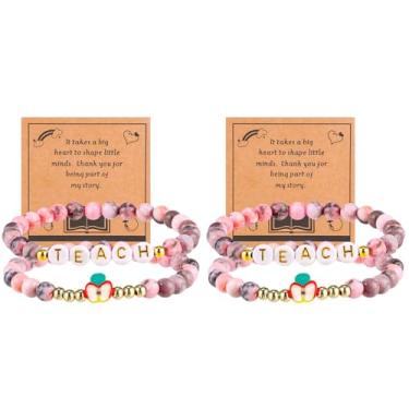 Imagem de VICKHU Presentes de agradecimento ao professor, conjunto de pulseiras de pedra natural para mulheres, presentes de agradecimento para professores, Small, Pedra, Ágata