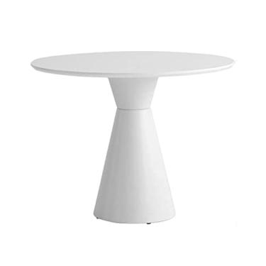 Imagem de Mesa de jantar redonda moderna, mesa de centro de 59,9 cm, mesa de jantar com tampo de MDF e pedestal de aço, mesa de bistrô para cozinha, jantar, quarto, sala de estar, mesa lateral pequena (