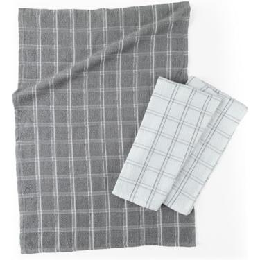 Imagem de Kit 2 Pano de Prato Cozinha Felpudo 300g/m² Pano de Copa Atoalhado 45x65cm Pano de Copa e Louças Xadrez Toalha de Cozinha Gourmet Chess (Cinza)
