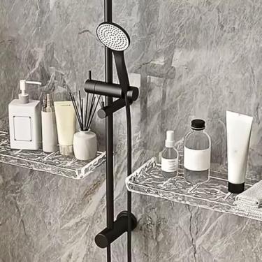 Imagem de Suporte Prateleira Nicho Banheiro Sem Furo, Adesivo Forte p/Shampoo, Sabonete, e cosméticos Organizador de Parede, Rack Multiuso, Cesto de Drenagem, Decoração Moderna