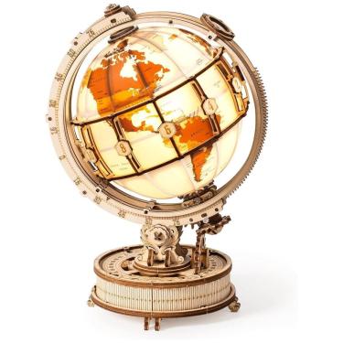 Imagem de Quebra Cabeças 3D Globo Real com Luz Led para Crianças e Adultos, 180 Peças, ROBOTIME, Marrom