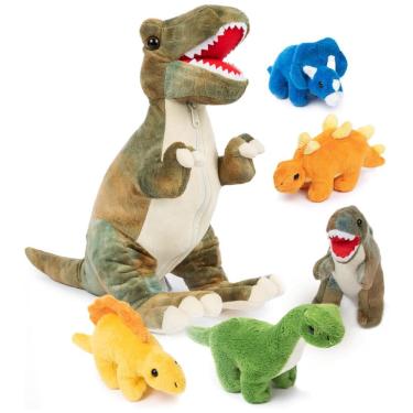 Imagem de Kit 4 Dinossauros de Pelúcia T Rex com Bolsa Temática de Armazenamento para Crianças Acima de 3 Anos, Prextex