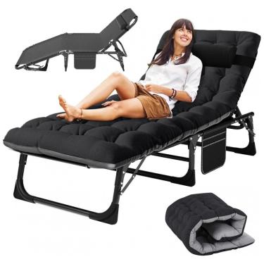 Imagem de Espreguiçadeira Dobrável Portátil com 5 Posições, para Jardim, Gramado ou Piscina, Slsy, Preta