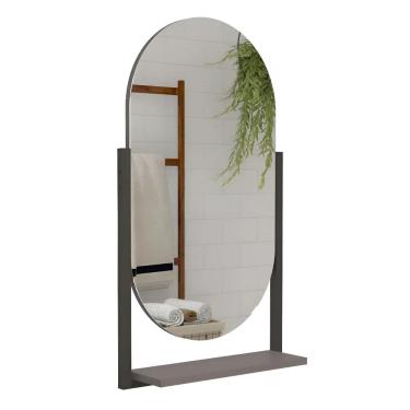 Imagem de Espelheira Com Prateleira Aço Decorat. P/ Banheiro Titanium