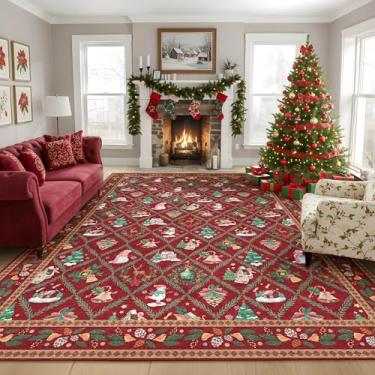 Imagem de Tapetes laváveis de Natal para sala de estar, tapete de quarto de 15 x 23 cm, tapete grande antiderrapante com suporte de borracha, tapetes de decoração de Natal para crianças, sala de jogos, cozinha