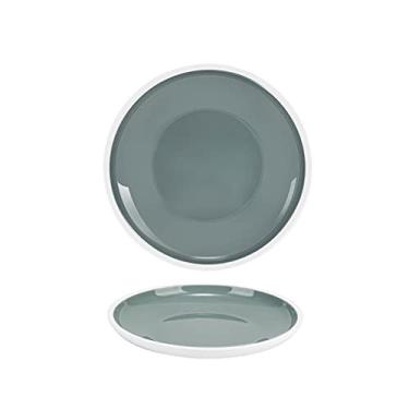 Imagem de Prato de serviço, pratos de jantar, grandes pratos de jantar redondos para uso interno e externo, seguro para lava-louças (cinza e azul claro) Pratos (cor: cinza, tamanho: 27 cm)