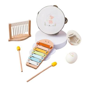 Imagem de Dynwave Instrumentos musicais infantis, instrumentos de percussão, brinquedos sensoriais de madeira, tambor, brinquedos musicais educativos para crianças de