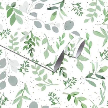 Imagem de Papel de parede moderno para descascar e colar folhas boho papel de contato verde sálvia para armários design botânico papel de parede removível autoadesivo para decoração de quarto papel de contato