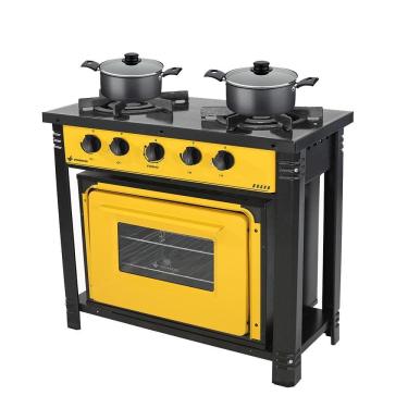 Imagem de Fogão Industrial 2 Bocas com Forno Bravo Amarelo Venâncio + 2 Caçarolas Tramontina Turim