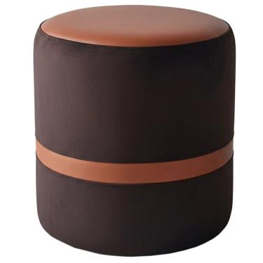 Imagem de Puff Redondo Veludo e Corino com Pés de PVC Rio Minas Cor Preto