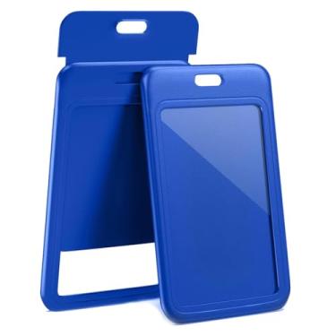 Imagem de Pacote com 3 porta-crachás deslizantes para identidade, estojo protetor de cartão de plástico vertical preto rígido com janela transparente para cartões de identificação de escritório, carteiras de