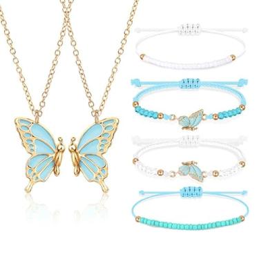 Imagem de Pulseiras para 2 pulseiras de borboleta combinando com fio ajustável, pulseira de melhores amigas, berloques feitos à mão, pulseiras da amizade, joias presentes para mulheres casais, One Size, Liga de