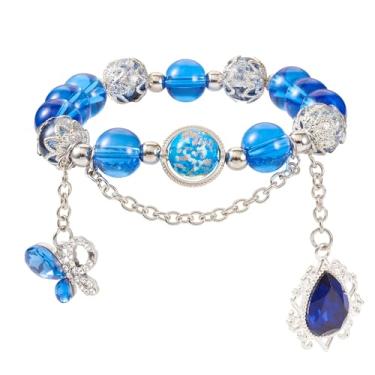 Imagem de 1 pulseira elástica com contas de strass de liga de vidro azul 7-1/8 polegadas (18 cm)