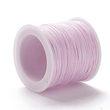 Imagem de 100 metros Cordão de nylon de 0,8 mm para nós chineses, cordão de macramê de rabo, fio de contas para fazer joias, pulseiras da amizade, suprimentos de artesanato DIY (rosa claro)