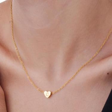 Imagem de Colar com pingente de coração com pingente de monograma personalizado em aço inoxidável, joia do alfabeto para casais e, F, Aço inoxidável, Sem Pedra Preciosa