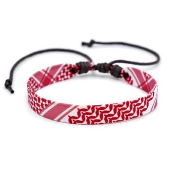Imagem de Pulseiras trançadas com padrão tradicional geométrico ondulado ponto trançado pulseira estilo cachecol árabe masculino (1), Large, Poliéster, Sem Pedra Preciosa