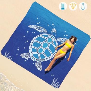 Imagem de Cobertor de praia impermeável à prova de areia 1-7 adulto grande 188 × 203 cm, leve, durável, compacto, livre de areia, extra grande, tapete de praia para viagem, acampamento, caminhada, piquenique