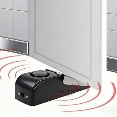 Imagem de Alarme de batente de porta, ferramentas de segurança de batente de porta preto, batente de porta de cunha para viagem, apartamento, hotel e casa