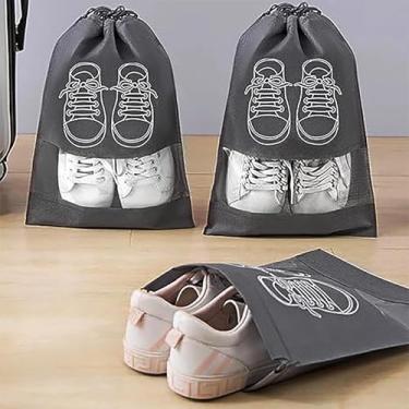 Imagem de Bolsa de viagem portátil para sapatos com cordão, organizador de sapatos de poliéster transparente, bolsa dobrável para armazenamento de sapatos (cinza 30 x 43 cm)