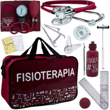 Imagem de Kit Bolsa Fisioterapia Acadêmico Martelo Buck Goniômetro Premium, Verm