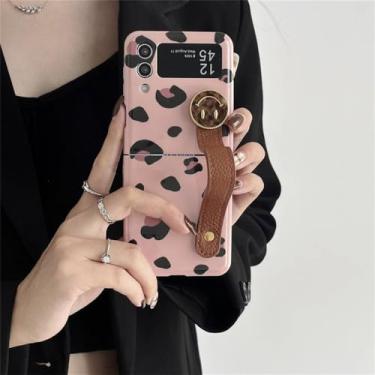 Imagem de Capa de leopardo da moda com corrente para Samsung Galaxy Z Flip 5 4 3 5G Bow Hard Cases para Z Flip3 Flip4 Flip5 Capa de suporte de pulseira, pulseira, para Z Flip 3