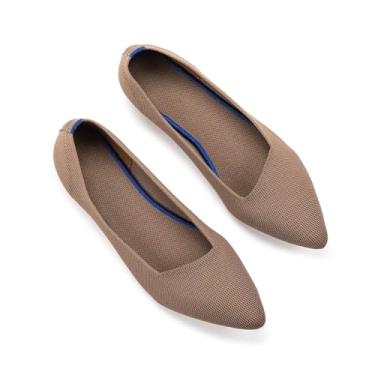 Imagem de Frank Mully Sapatos Femininos De Bico Fino, Sapatos Baixos De Malha, Sapatos Confortáveis Para Mulheres, Calçados Sem Cadarço Para Mulheres, Sapatos Clássicos E Macios, Cunha Baixa, Marrom, 7