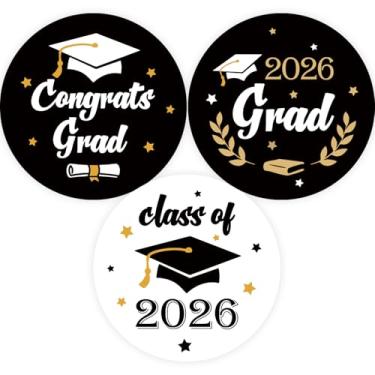 Imagem de 60 adesivos Class of 2026, adesivos pretos de formatura 2026, etiquetas de parabéns para lembrancinhas de festa de faculdade do ensino médio