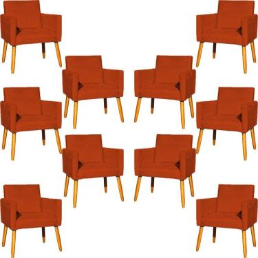Imagem de Kit 10 Poltronas Decorativa Para Sala Nina Suede Cores Pé Palito 30cm Castanho - Terracota, Suede