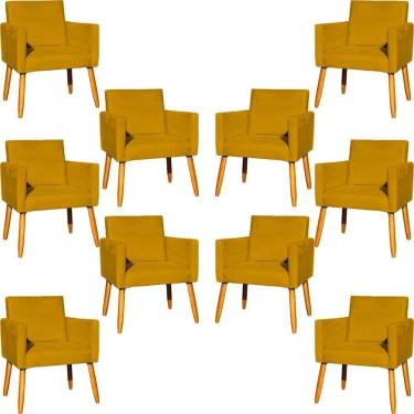 Imagem de Kit 10 Poltronas Decorativa Para Sala Nina Suede Cores Pé Palito 30cm Castanho - Mostarda, Suede