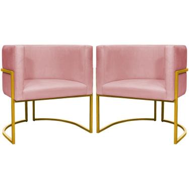Imagem de Kit 2 Poltronas Cadeira Para Sala De Luna Suede Cores Base Dourada - Rosê, Suede