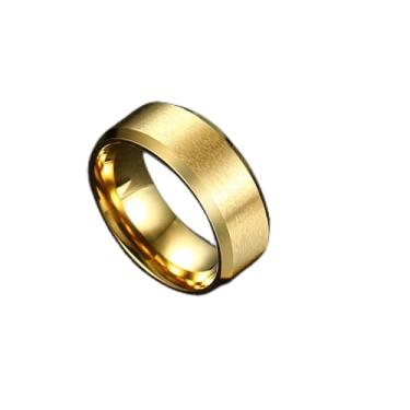 Imagem de Anéis de aço inoxidável para homens, anel básico de superfície fosca simples de 8 mm, aliança de casamento com borda polida chanfrada, preto/ouro/prata, tamanho 5-14, Aço inoxidável, Sem pedra