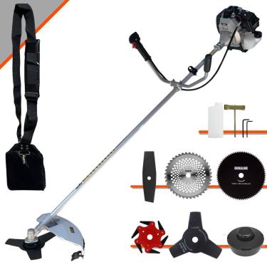 Imagem de Roçadeira Com Sistema Antivibração Toyama TBC43H À Gasolina 43cc 1,7HP Com Carretel + Facas 2 Pontas + 3 Pontas + 6 Pontas + 40 Dentes + 80 Dentes