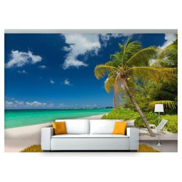 Imagem de Papel De Parede Praia Mar Coqueiros Céu 3D  Npr243 - Você Decora