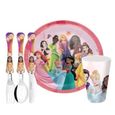 Imagem de Yangzi - Jogo Refeição Infantil Princesas Disney 5 Peças Prato, Copo e Talheres