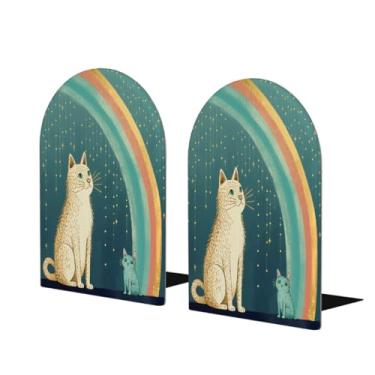 Imagem de Suporte para livros decorativo de madeira arco-íris gato arco-íris bonito suporte de livros antiderrapante resistente para escritório escritório em casa biblioteca escola estudo decoração divisórias