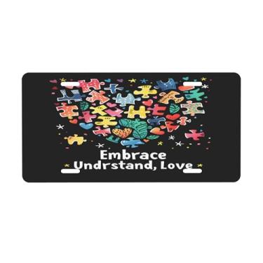 Imagem de Placa de licença artística com design de autismo para placas dianteiras de carro alumínio metal adequado para caminhão, placa de porta, bar, café, acessórios automotivos para homens e mulheres 15 x 30